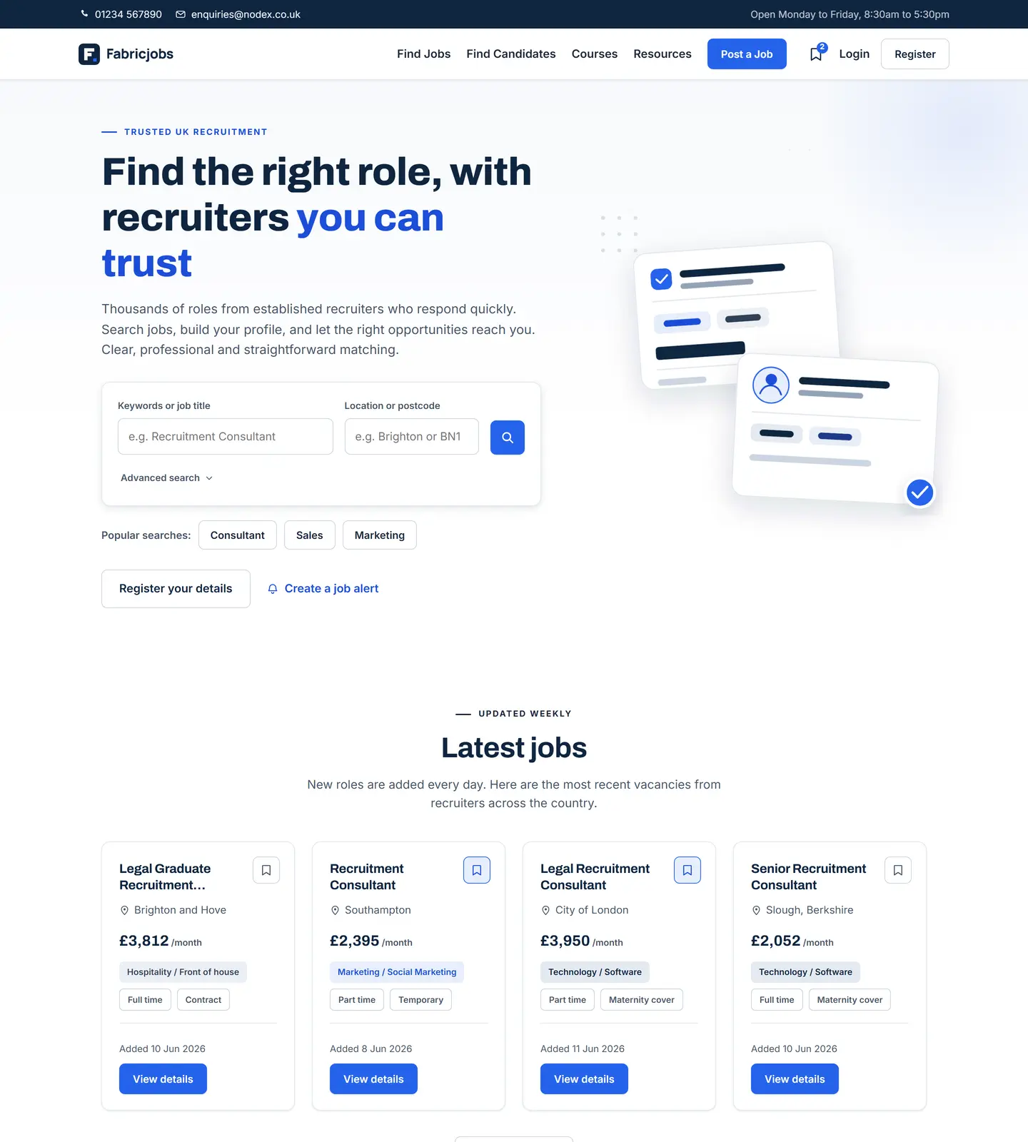 Job board landing page example