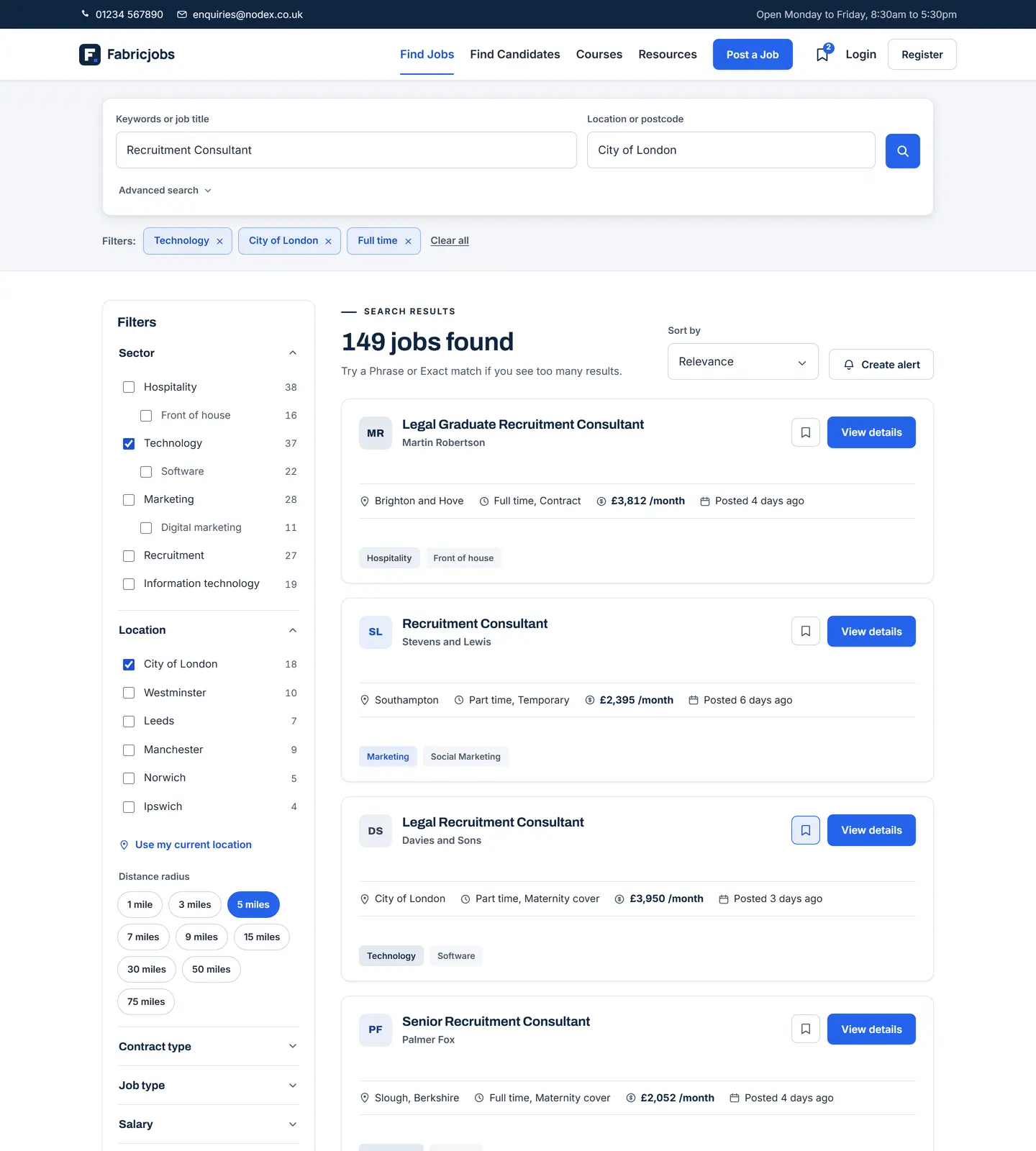 Job board jobs listing example