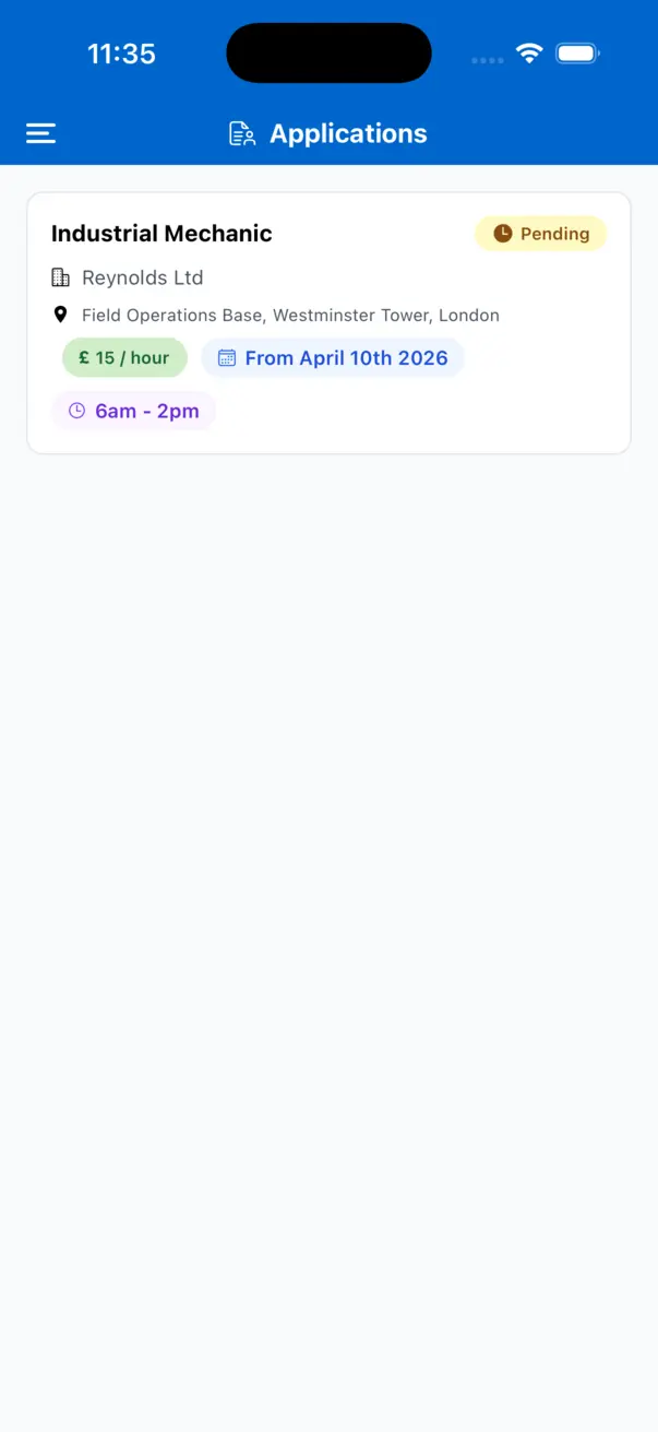 Job applications screen in the recruitment app