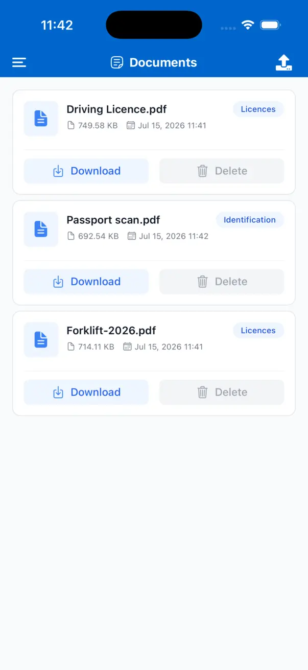 Uploading documents in the recruitment app