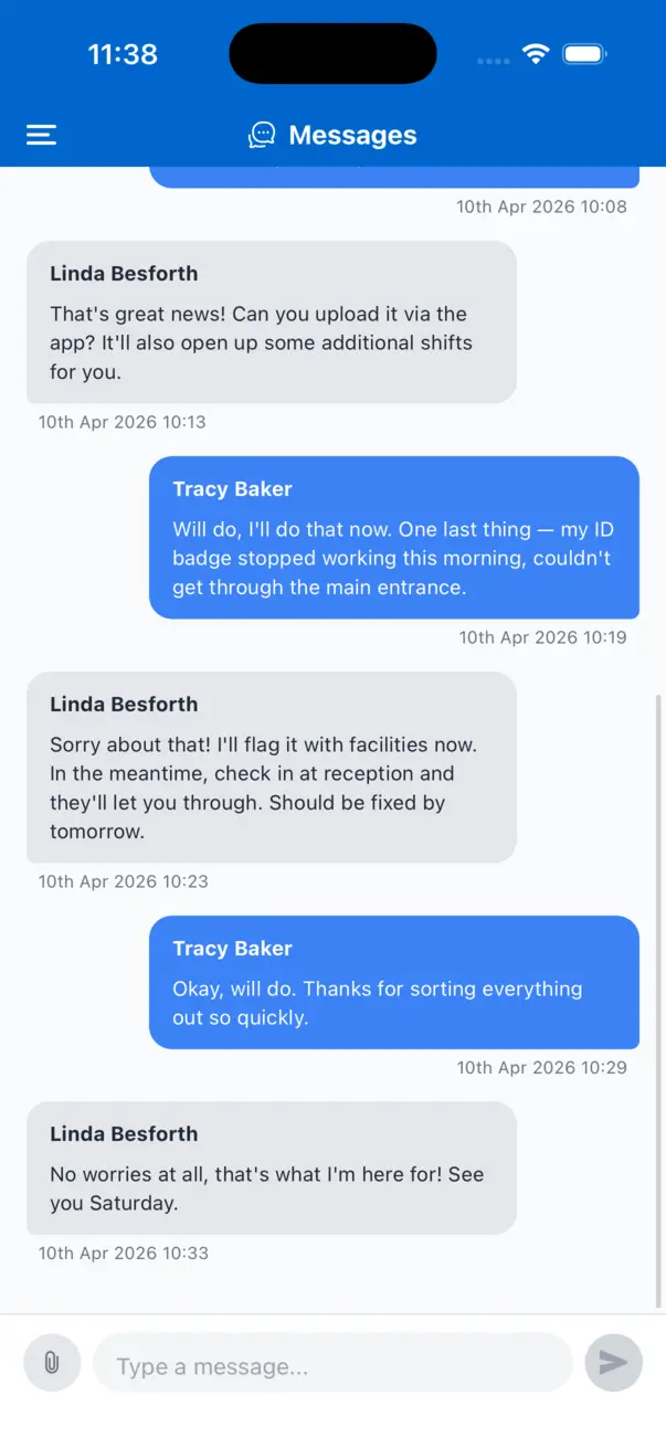 In-app messaging with a consultant in the recruitment app