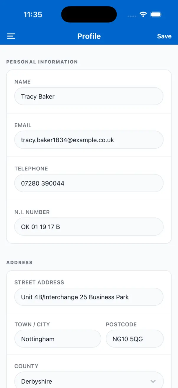 The recruitment app profile screen on a mobile phone